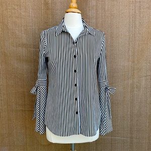 Karl Lagerfeld Paris bell-sleeve blouse. Size S. Black & white stripes